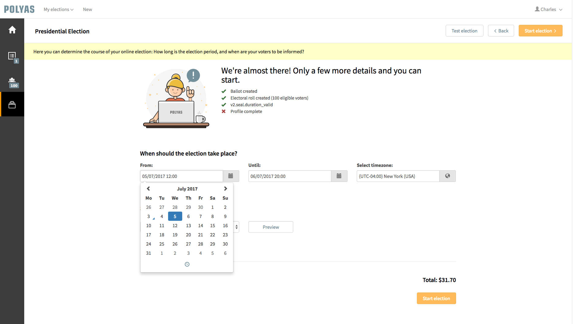 Set an election period in which your voters can participate in your election