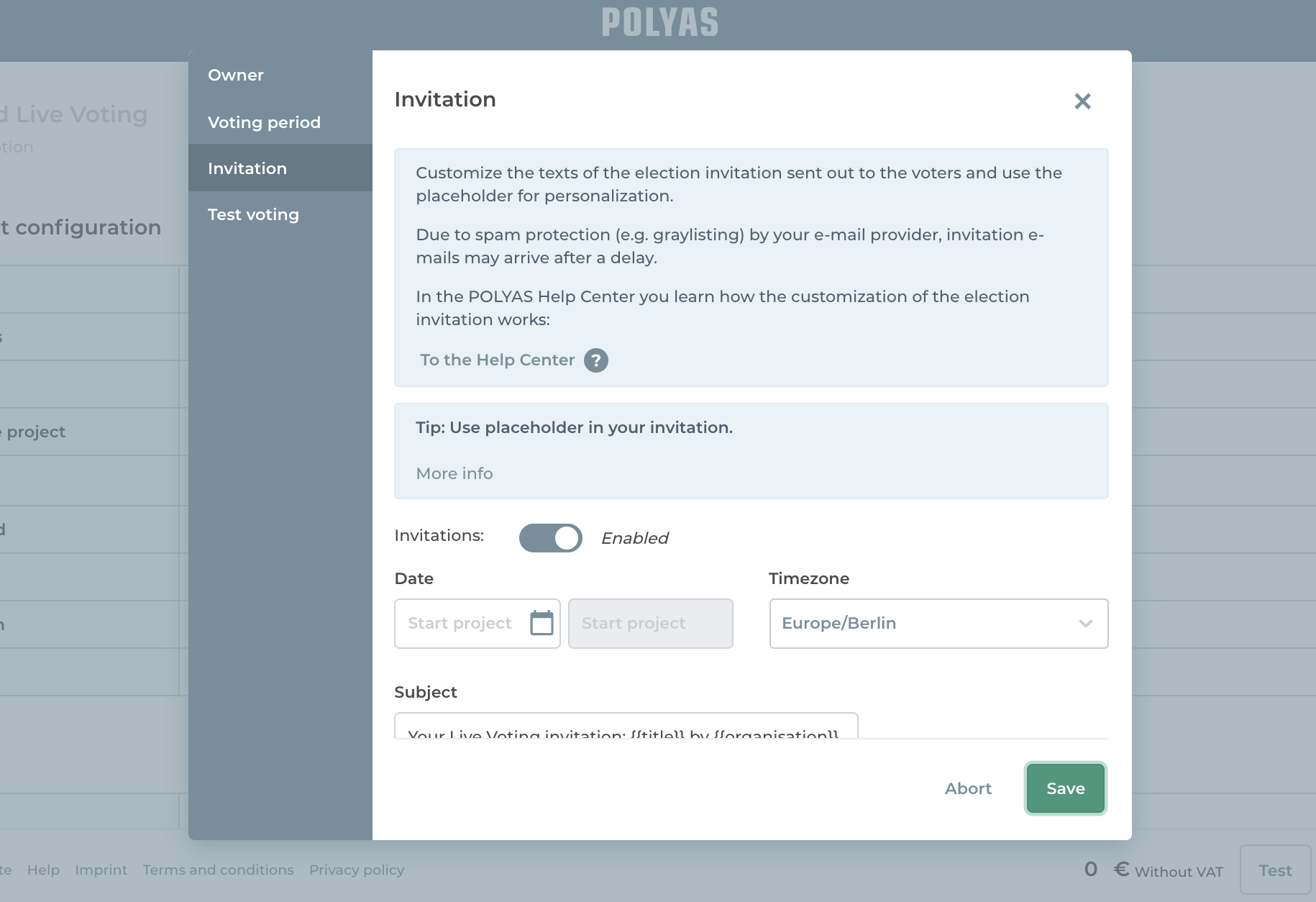 Determine the period of live voting and send invitations