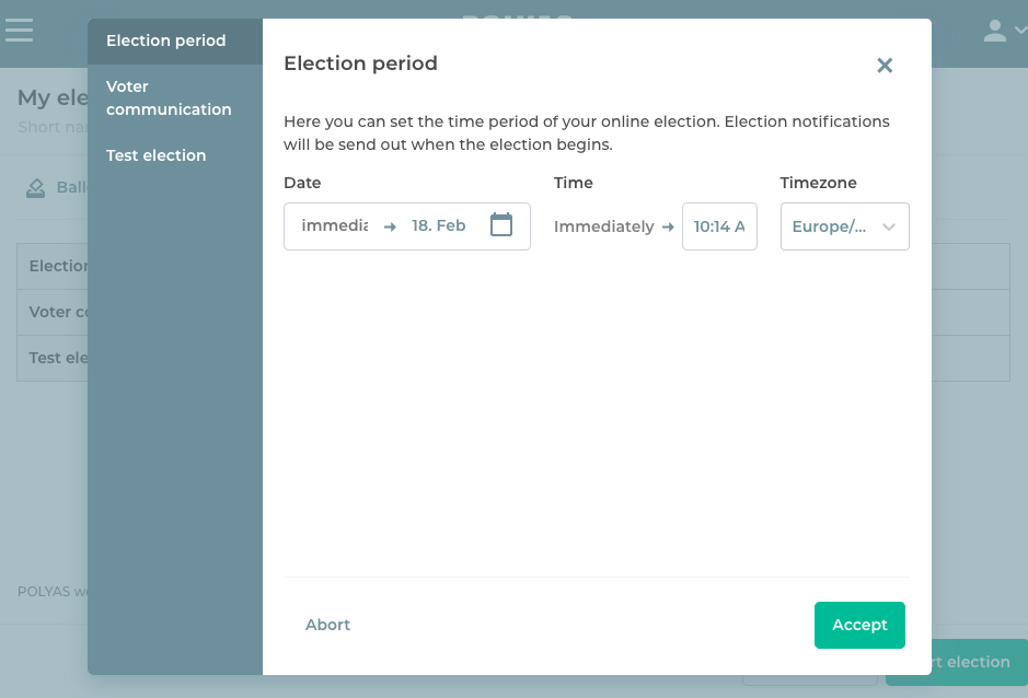 Set the election period with the POLYAS online voting manager