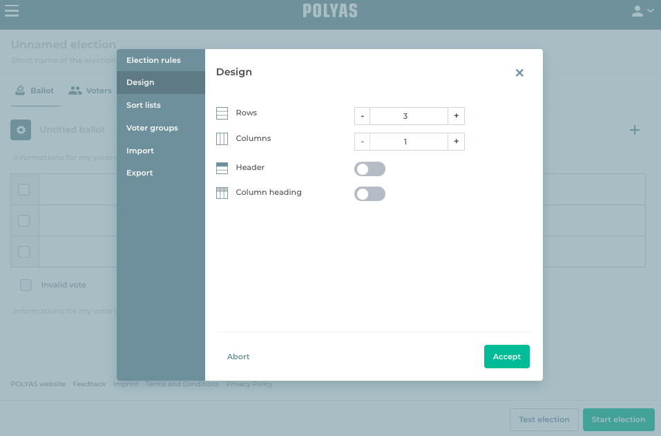 Use further settings of the ballot paper in the POLYAS online voting manager Use further settings of the ballot paper in the POLYAS online voting manager
