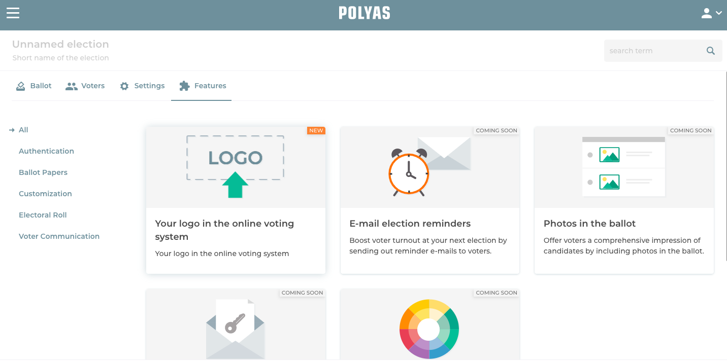 Access features in the POLYAS online voting manager